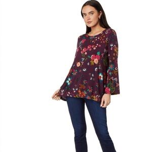 Johnny Was Janie the Favorite Stunning Burgundy Floral Tunic